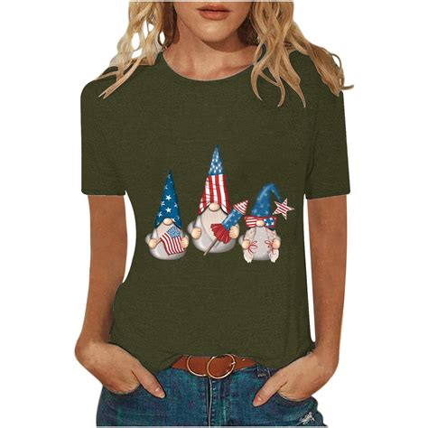 Reoriafee Plus Size American Flag Shirts For Women Funny 4th Of July T Shirt Stars Stripes Print