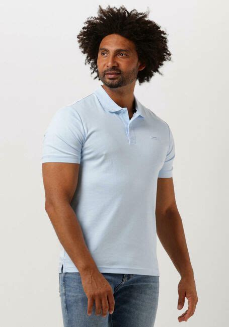 Lichtblauwe Calvin Klein Polo Smooth Cotton Slim Polo Omoda