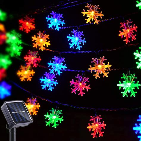 Morttic Christmas Lights Outdoor Snowflake Decorations Multicolor Solar String Lights 50 Led 8