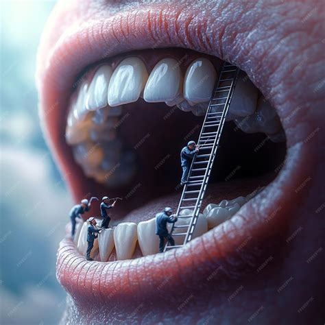 Premium Photo | Realistic Dental Scene Tiny Figures Scanning a Giant Mouth