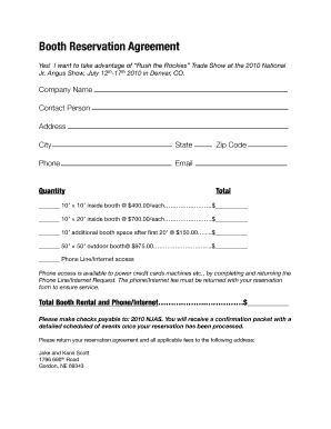 Fillable Online Booth Reservation Agreement Njas Fax Email Print