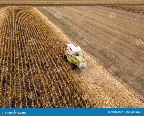 Claas Combine Harvester Working On Corn Field Editorial Photography