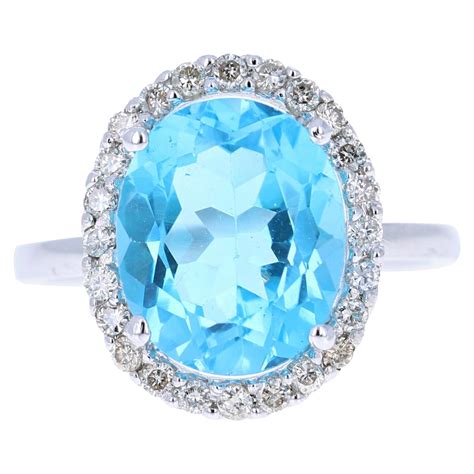 6 94 Carat Blue Topaz Diamond 14 Karat White Gold Ring For Sale At 1stDibs