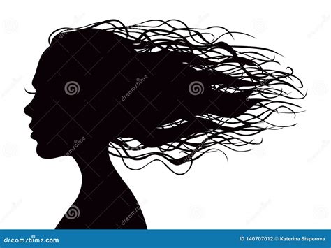 Beautiful Woman Profile Hair Blowing Stock Illustrations Beautiful