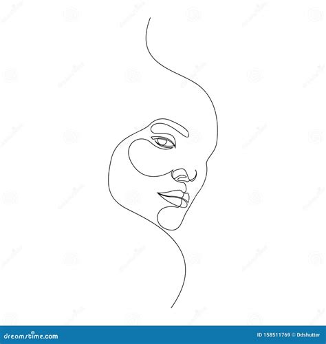 Minimal And Abstract Continuous Line Drawing Of Portrait Of A Beautiful