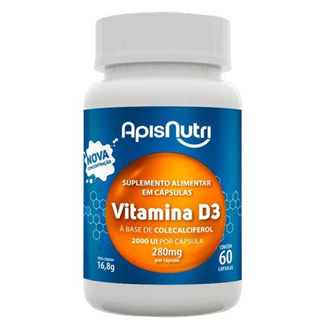 Vitamina D3 Colecalciferol 2000UI Apisnutri 60 cápsulas 280mg Submarino