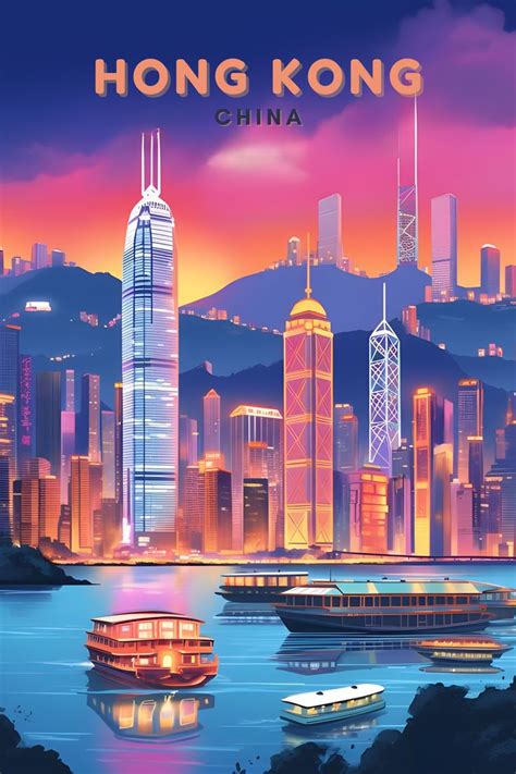 Retro Travel Wall Art Hong Kong China In Retro Travel Poster