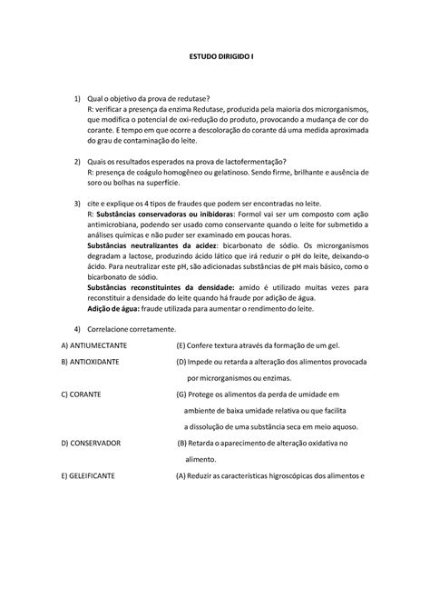 Gabarito Estudo Dirigido I Inspeção DE Leite 1 ESTUDO DIRIGIDO I