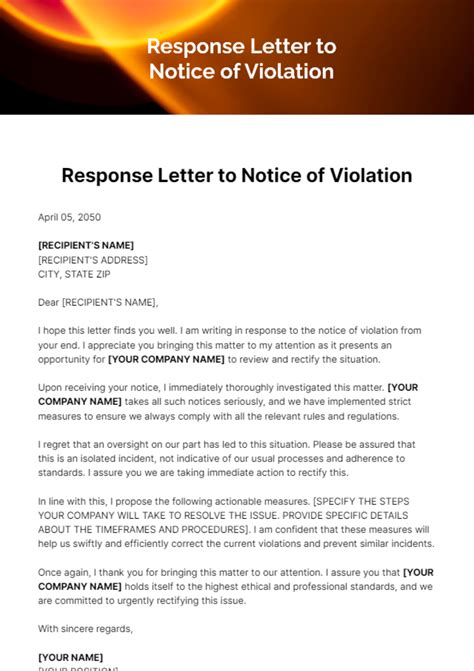 Free Response Letter To Notice Of Violation Template Edit Online