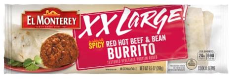 El Monterey XXLarge Spicy Red Hot Beef Bean Burrito Oz Frys Food Stores