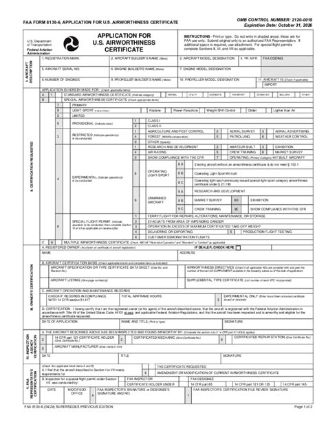 Fillable Online FAA Form 8130 6 Application For U S Airworthiness