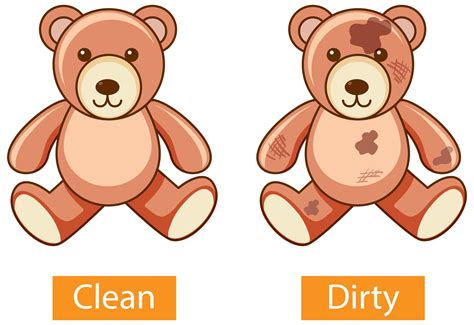 Opposite Adjectives Words With Clean And Dirty Vector Art At