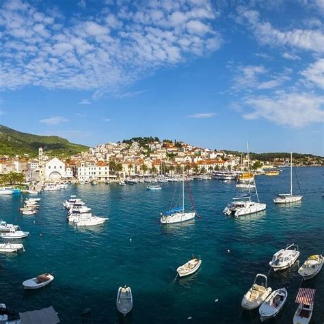 Glass Frame Of Elevated View Over Hvars Picturesque Harbour