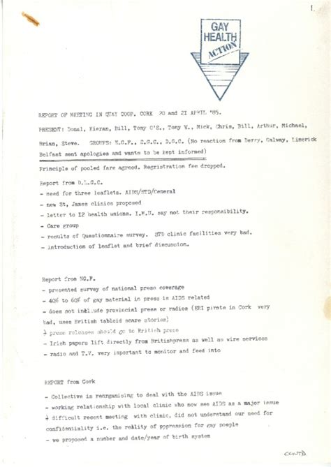 Gay Health Action Meeting Quay Coop Cork LGBT Archive