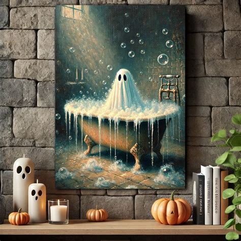 Funny Ghost In A Bathtub Halloween Decor Ghost Poster Canvas Spooky