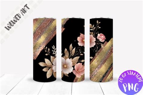 Glitter Flowers 20oz Skinny Tumbler Wrap Graphic By Wowed Art