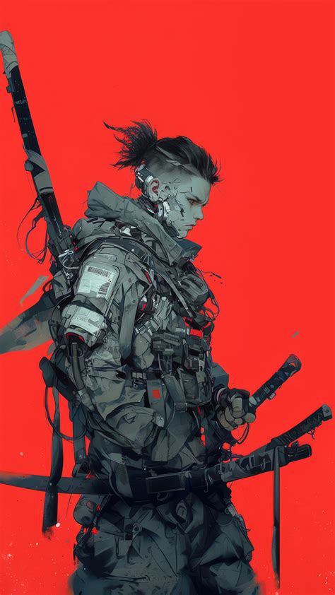 5622a Cyberpunk Boy Warrior Katana 4K Wallpaper IPhone Phone