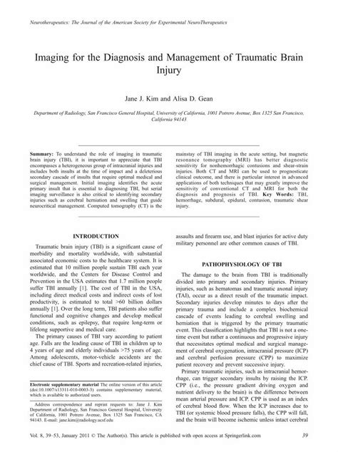 Pdf Imaging For The Diagnosis And Management Of Traumatic