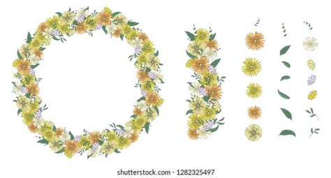 Yellow Flowers Circle Frame Set Elements Stock Vector Royalty Free