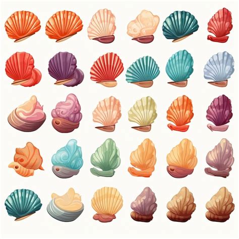 Una colección de conchas marinas con diferentes colores y colores