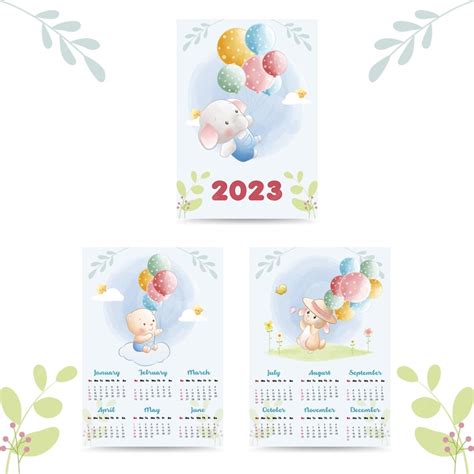 Premium Vector | Cute animal calendar