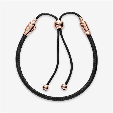 PANDORA Moments Leather Slider Bracelet in Black - Lyst