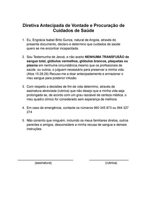 Diretiva Antecipada de Vontade e Procuração de Cuidados de Saúde