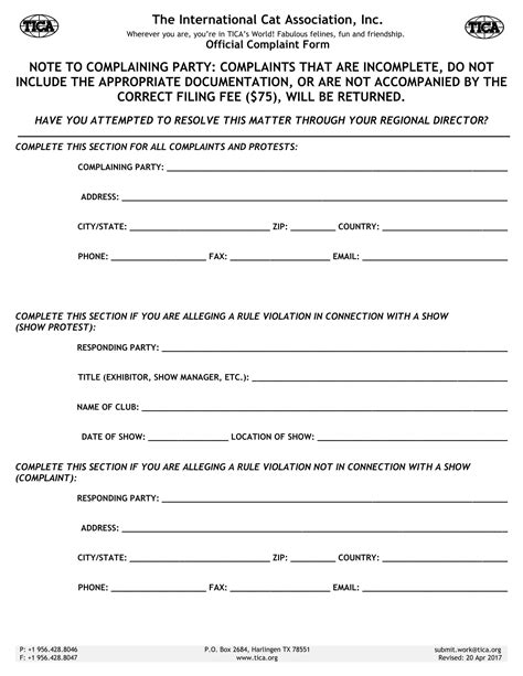 Complaint Form Template Free Printables