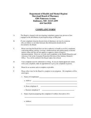 Fillable Online COMPLAINT FORM And INFORMATION Fax Email Print PdfFiller