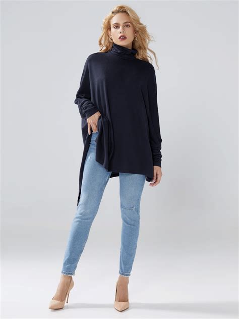 Loose High Elasticity Turtleneck Long Sleeve A Line Top Stylewe