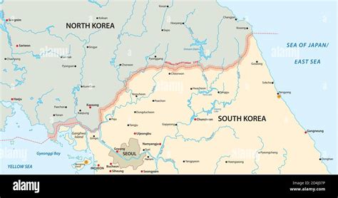 Vector Map Of The Border Region Between North And South Korea Stock