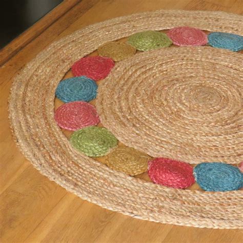 Amazon De Jute Teppich Rund 90 Cm Mit Mehrfarbigen Kreis Details