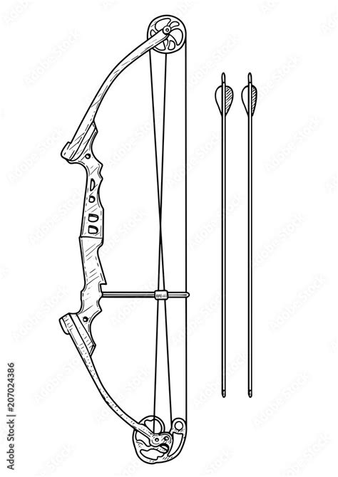 Compound Bow Illustration Drawing Engraving Ink Line Art Vector