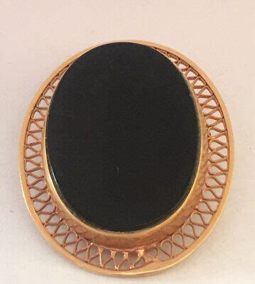 Burt Cassell 12k GF Brooch Filligree Gold Black VINTAGE EBay