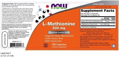 L Methionine 500 Mg 100 Caps NOW Foods Now Suplementos Suplementos