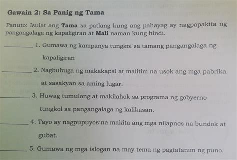 Gawain 2 Sa Panig Ng Tama Panuto Isulat Ang Tama Sa Patlang Kung Ang