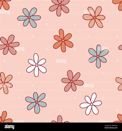 Retro 70s 60s Hippie Groovy Floral Naive Daisy Vector Seamless Pattern