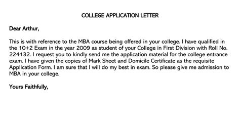 Free College Admission Application Letter Templates