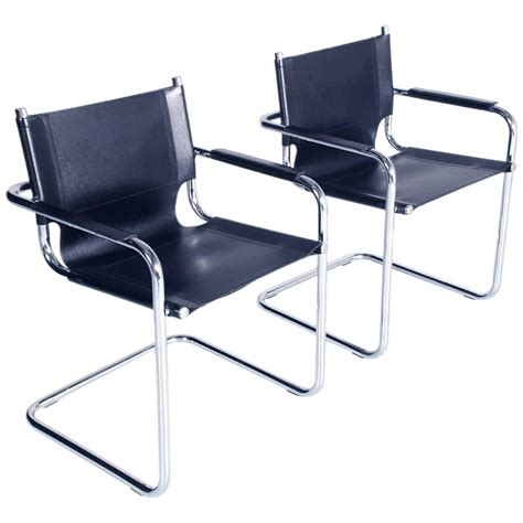 Chaises Cantilever Italiennes S En Cuir Et Chrome De Mart Stam