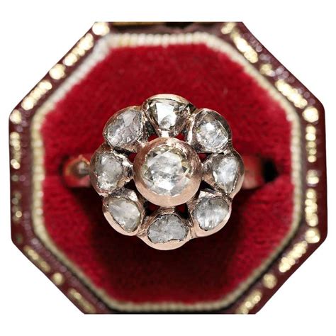 Antique Circa 1900s 8k Gold Natural Rose Cut Diamond Decorated Ring For