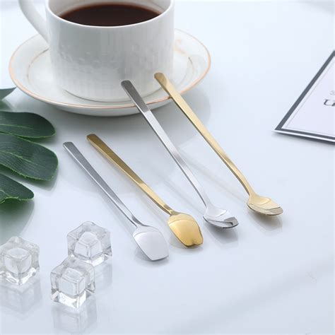 Stainless Steel Square Long Handle Coffee Spoon Ice Cream Stirring Tea