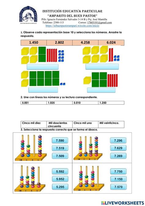 Representación gráfica unidades de mil worksheet Escritura de numeros