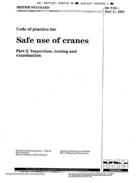 Bs 7121 Part2 Inspection And Testing Of Cranespdf Pdf Consumer