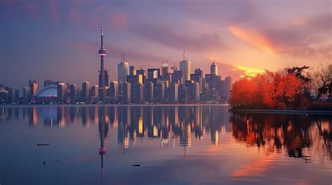 Premium Photo Toronto Skyline At Sunset With Reflection