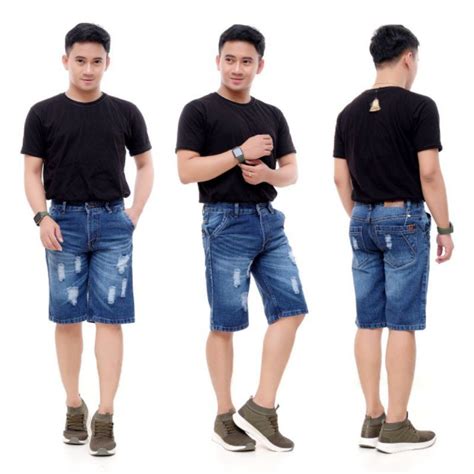 Jual Celana Jeans Robek Pendek Pria Celana Santai Cowok Kekinian