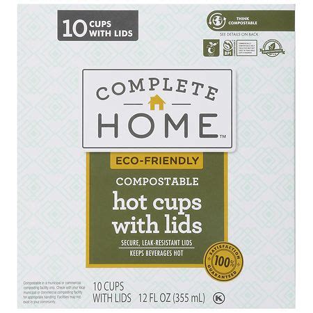 Complete Home Compostable Hot Cup With Lids White Walgreens