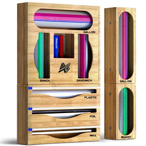 Wrap Dispenser With Cutter 9 In1 Bamboo Kitchen Wrap Organizer Foil