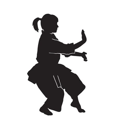 Mujer Joven Karate Kata Artes Marciales Atleta Vector Silueta Sobre Fondo Blanco 13080759 Vector