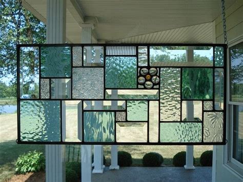 Stained Glass Panel Window Transom Seafoam Green Clear Bevels