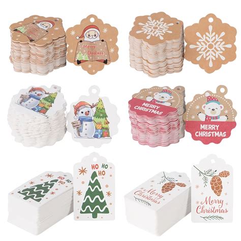 Étiquettes de Noël en papier kraft 100 pièces Père Noël flocon de